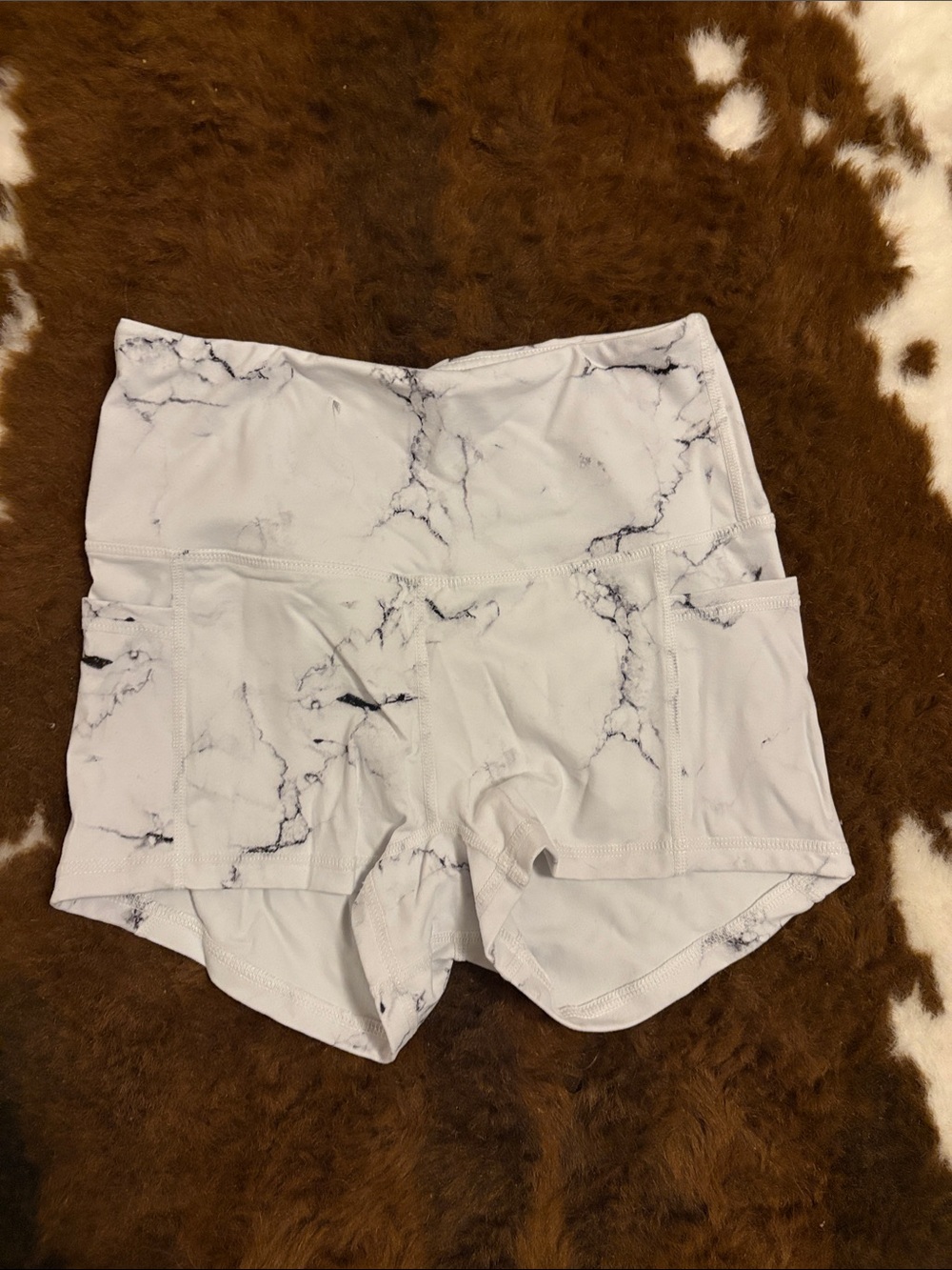 BuffBunny White Marble Print High-Rise Athletic Shorts